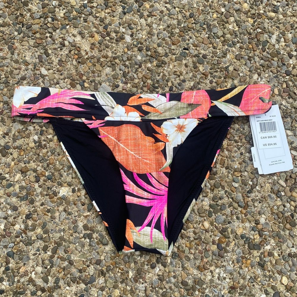 Rip Curl Black Bikini Bottom with Pink & Orange Floral Print